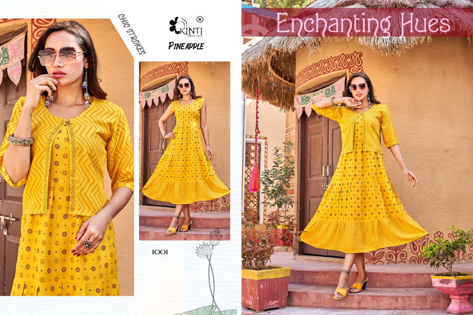 Kinti Pineapple Fancy Ethnic Wear Wholesale Long Kurti With Jacket Catalog